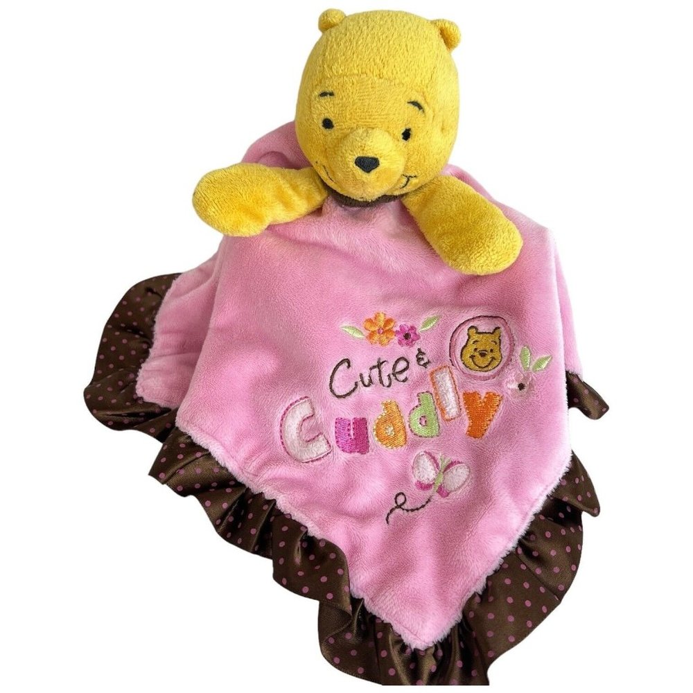 Disney Winnie the Pooh Lovey Bear Cute & Cuddly Pink Brown Security Blanket‎